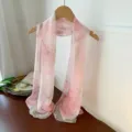 Elegant pink floral print georgette silk scarf for women, long lightweight summer shawl - Pale Pink Lotus / 160cm