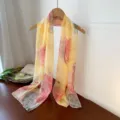 Yellow floral print georgette long scarf for women, elegant lightweight shawl for spring. - Yellow Lotus Leaf / 160cm