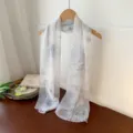 Elegant floral print georgette long scarf for women lightweight sun protection wrap - Grayish White Lotus Leaf / 160cm
