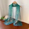 Elegant teal floral georgette long scarf for women in spring and autumn fashion style - Cyan Plum / 160cm