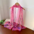 Elegant pink floral georgette silk scarf for women, lightweight spring fashion wrap - Rose Red Plum / 160cm