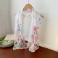 Floral printed georgette long scarf for women with elegant blossom pattern - White Plum / 160cm