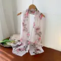 Elegant floral print georgette long scarf for women, lightweight sun protection shawl. - Pink White Peony / 160cm