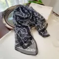 Elegant black and white floral print georgette long scarf for women's spring fashion - Black Floral / 160cm