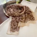 Elegant floral print georgette long scarf in vintage brown with white daisy pattern - Coffee Floral / 160cm