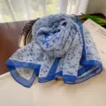 Elegant blue floral georgette scarf with delicate leaf pattern for women's fashion accessory - Sea Blue Floral / 160cm