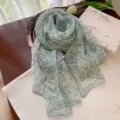 Elegant mint green floral print georgette long scarf for women spring autumn wear - Bamboo Green Floral / 160cm