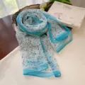 Elegant floral print georgette long scarf with vibrant blue borders for women style. - Teal Floral / 160cm