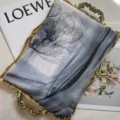 Elegant georgette silk scarf with ink floral print in grey and black tones for women - Black & White Multicolor Floral / 160cm