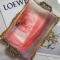 Elegant floral print georgette silk scarf with vibrant red flower design on a gold tray - Multicolor Pink Floral / 160cm