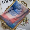 Blue floral georgette scarf with red and blue gradient for women's sun protection - Multicolor Blue Floral / 160cm