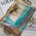 Elegant floral print georgette silk scarf for women in vibrant green and purple tones. - Multicolor Khaki Floral / 160cm