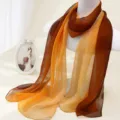 Elegant gradient orange and brown georgette long scarf for women, lightweight shawl - Orange & Coffee Gradient / 160cm
