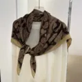 Close-up detail of a 90cm cotton linen square scarf with elegant brown paisley pattern - Black Coffee Paisley / 90*90cm