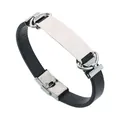 Klassisches Lederarmband mit Edelstahlplatte für individuelle DIY-Gravur in Schwarz - Edelstahl Litschi-Stil / Silber