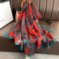 Vibrant floral printed thin long scarf for women beach sun protection wrap shawl - 180x130cm / 10# - Red Flowers and Green Leaves
