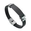 Vintage Armband aus schwarzem Litschileder mit Edelstahlplatte zur Gravur-Option - Edelstahl Litschi-Stil / Schwarz