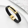 Men's punk style black silicone bracelet with gold stainless steel plate - Gold