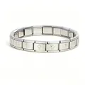 Stainless steel Italian charm modular bracelet with embossed silver cross links - Cross Pattern / Silver