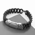 Elegant black cuban link bracelet in stainless steel with engraved heart charm - Cupid Heart