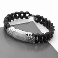 Fashionable stainless steel scorpion engraving bracelet featuring black silicone curb chain - Scorpion