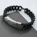 Fashionable black link bracelet with a silver stainless steel plate featuring an Eiffel Tower engraving - Eiffel Tower