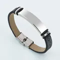 Customizable vintage stainless steel and leather braided bracelet with engraving plate - Gray