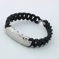 Minimalist black silicone chain bracelet with engravable silver stainless steel ID plate - Blank