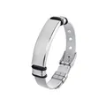 Silver stainless steel mesh strap bracelet for men with engravable curved ID plate - Shiny Style / Silver Mesh With Polished Silver