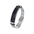 Stainless steel mesh bracelet with black engravable plate for men - Shiny Style / Silver Mesh With Polished Black
