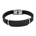 Minimalist black silicone wristband featuring an engravable stainless steel ID plate - Black