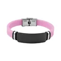 Minimalist pink silicone bracelet with engravable black stainless steel identification plate - Pink