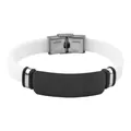 White silicone bracelet with black stainless steel plate for ID engraving - White