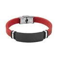 Minimalist red silicone bracelet featuring a black engravable stainless steel flat plate - Red
