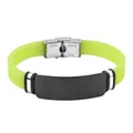 Fluorescent green silicone bracelet with black engravable stainless steel plate - Light Green