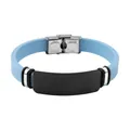 Light blue silicone bracelet featuring an engravable black stainless steel ID plate - Sky Blue