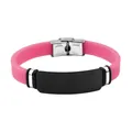 Adjustable pink silicone bracelet with a black engravable stainless steel ID plate - Rose Red