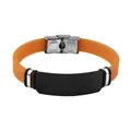 Orange silicone ID bracelet with a blank black stainless steel plate for custom engraving - Orange