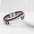 Minimalistisches doppellagiges Lederarmband mit blankem Identitätsschild aus Edelstahl - Rosa