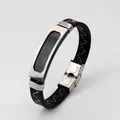 Retro schwarzes Lederarmband mit weißen Zickzack-Nähten und Edelstahlverschluss - Stil A
