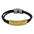 Herren DIY graviertes Leder und Edelstahl Armband mit goldenem Platten Design und Verschluss. - Gold