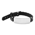 Customizable black silicone bracelet featuring a polished stainless steel blank ID tag plate - Black
