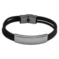 Herren Schwarzes Leder Edelstahl ID Armband Personalisierte Gravur Schmuck Geschenk - Silber