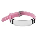 Customizable pink silicone bracelet with engravable stainless steel plate for couples - Pink