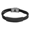 Herren mehrsträngiges schwarzes Leder Edelstahl ID Armband DIY gravierbar Schmuck - Schwarz