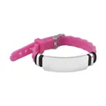 Pink silicone stainless steel engravable ID bracelet with polished silver plate for DIY - Rose Red