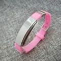 Adjustable pink silicone bracelet with polished stainless steel ID plate for couples - Pink