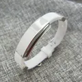 Modern white silicone and polished stainless steel strap bracelet for couples and students - White