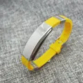 Yellow silicone strap bracelet with curved silver stainless steel plate - Yellow