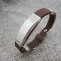 Minimalist brown silicone bracelet with a polished silver-tone stainless steel plate - Brown